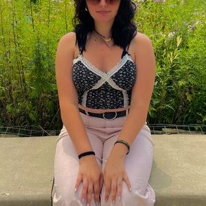 Lace Black and White Tank Crop